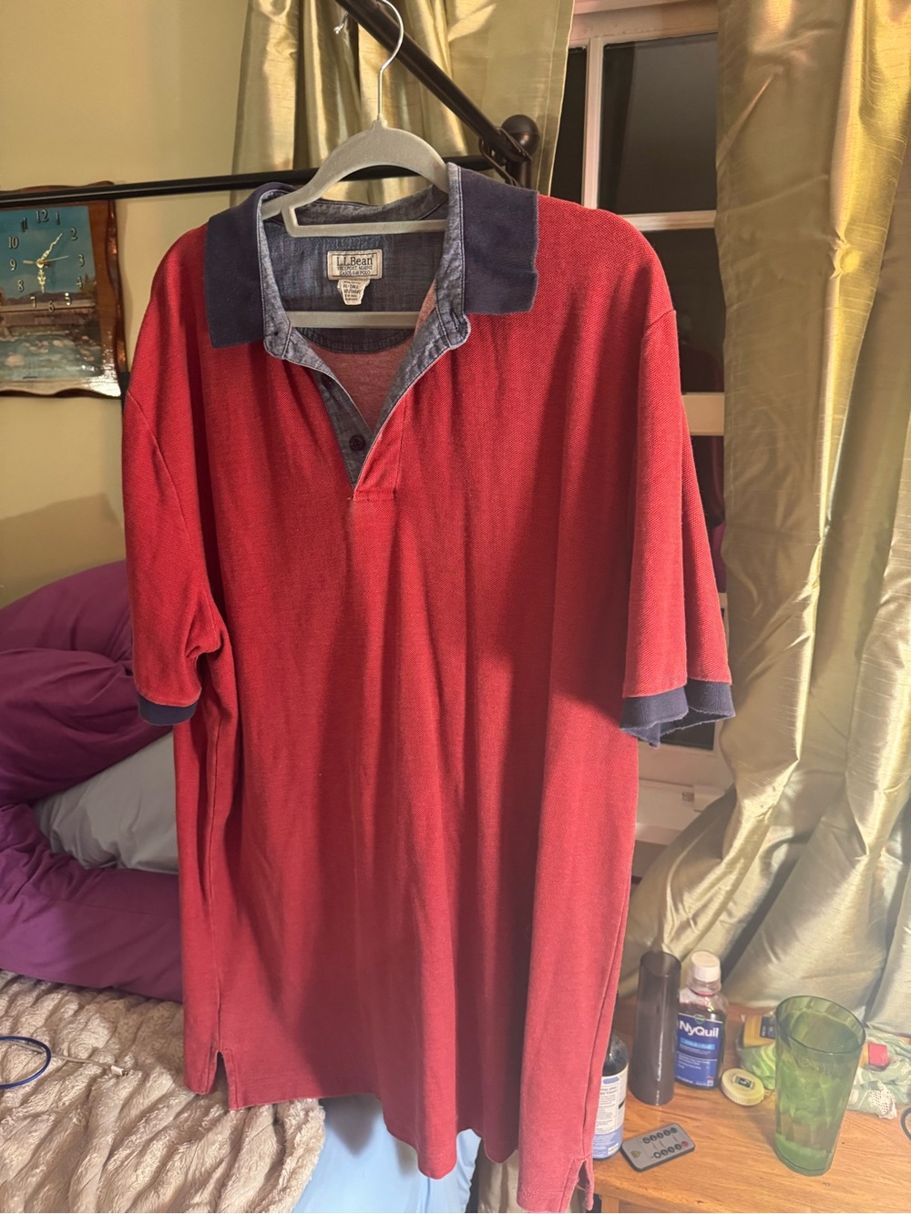 L.L. Bean Men's Red Polo with Navy Contrast Collar